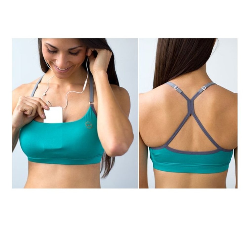 Swoob Luana Sports Bra Sz Medium Blue Green Pocket